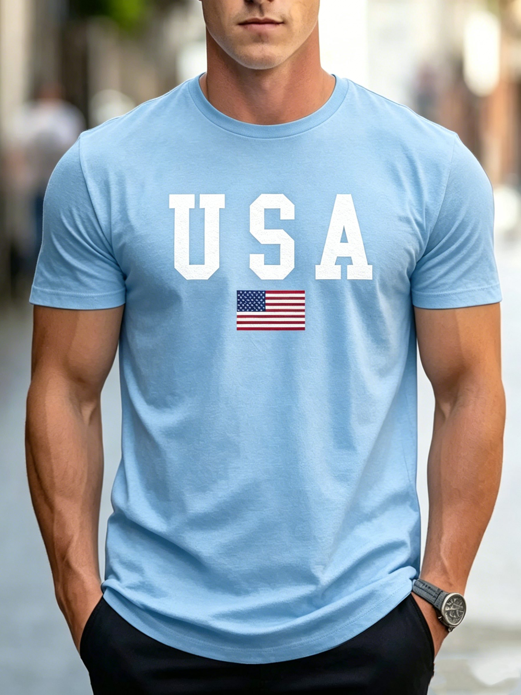 Patriotic USA Flag Print 100% Cotton T-Shirt