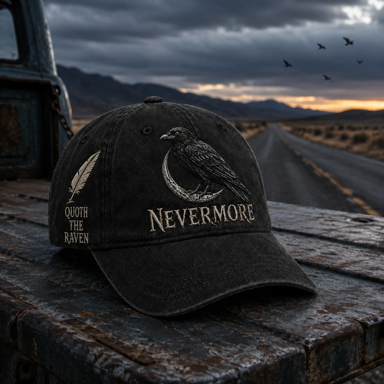 ⬛🐦Nevermore Raven Vintage Embroidered Cap | Gothic Bird Lover Hat