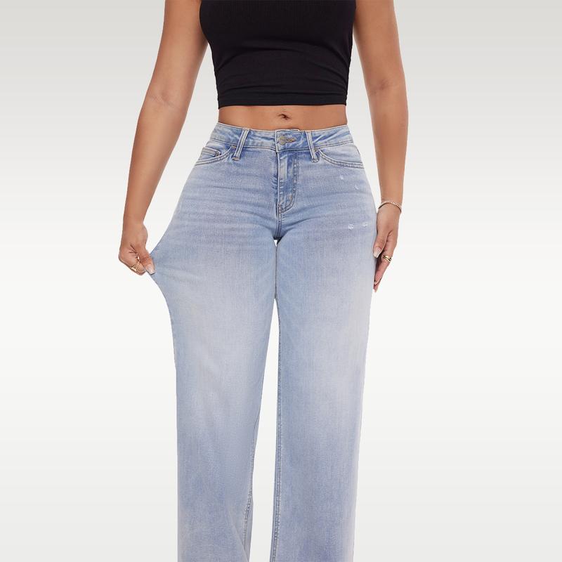 ⏰LAST DAY HALF PRICE💥High Rise Vintage Wash Tummy Control Top Straight Leg Jeans