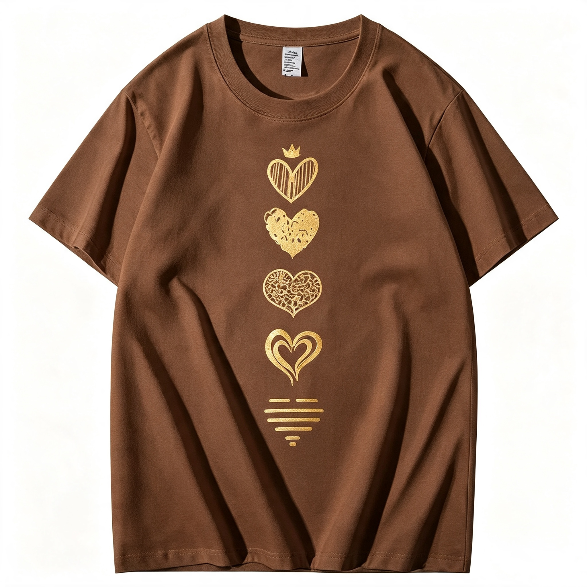 Heart Print Casual Short-Sleeve Crew Neck T-Shirt
