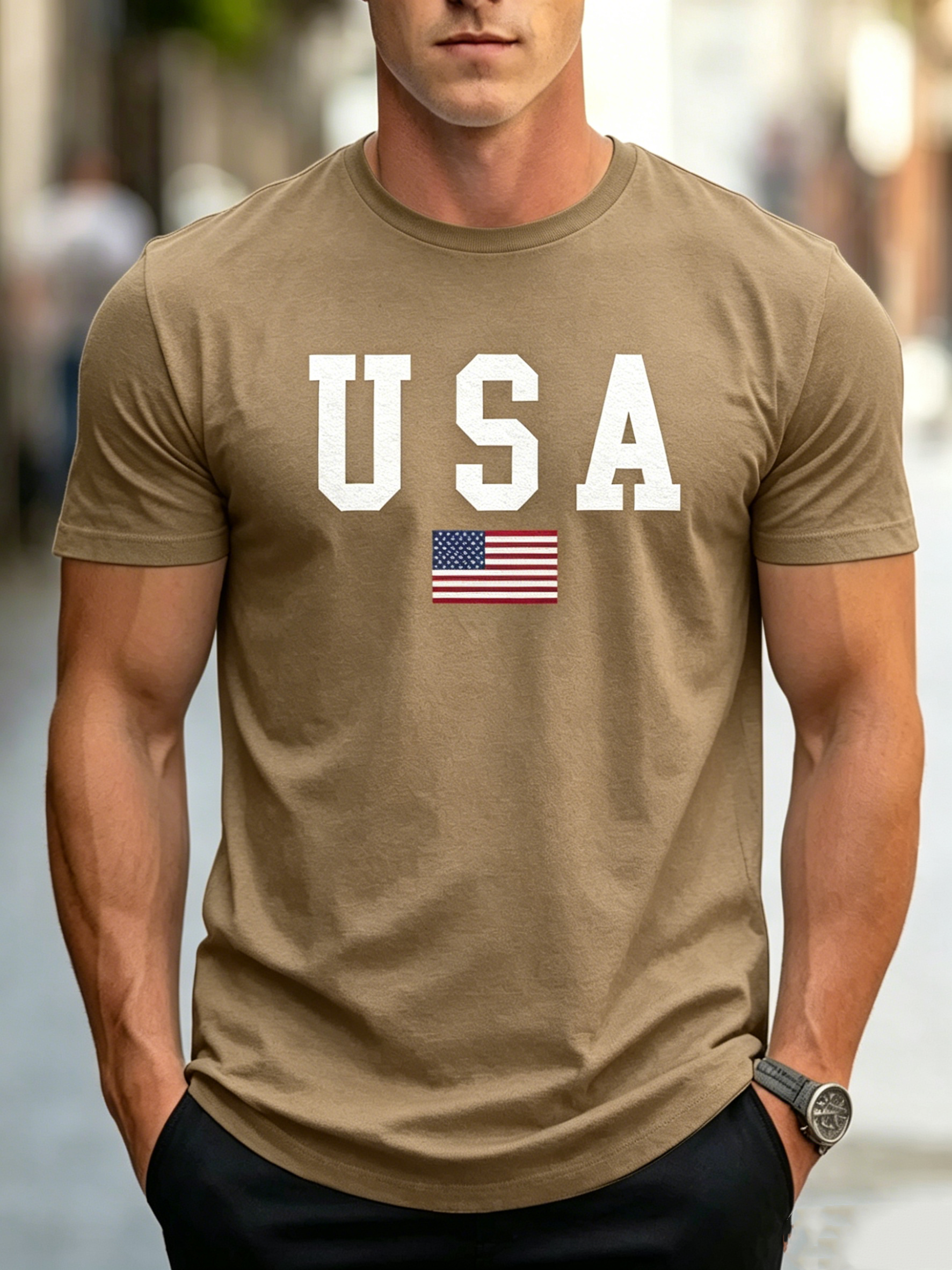 Patriotic USA Flag Print 100% Cotton T-Shirt