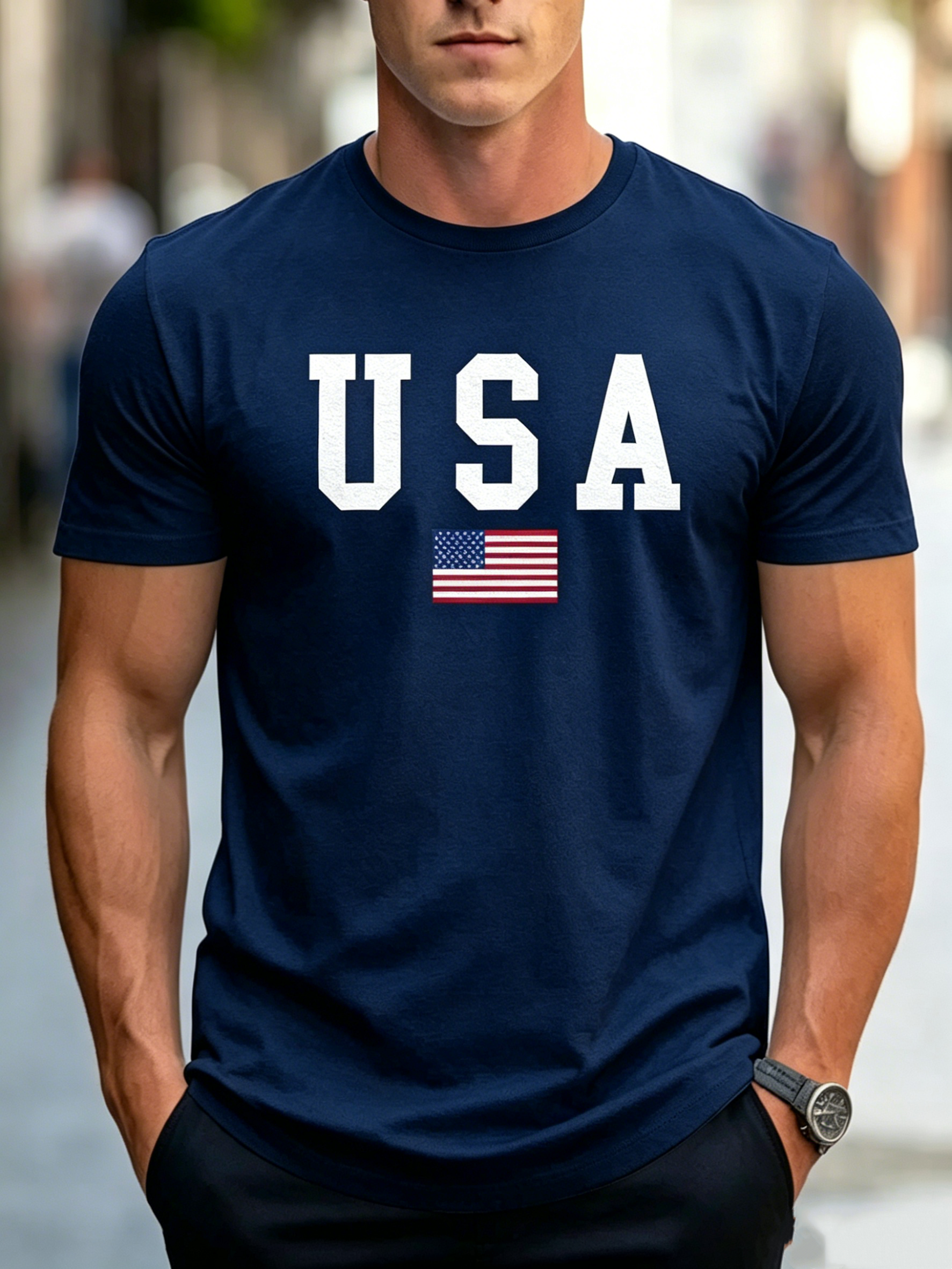 Patriotic USA Flag Print 100% Cotton T-Shirt