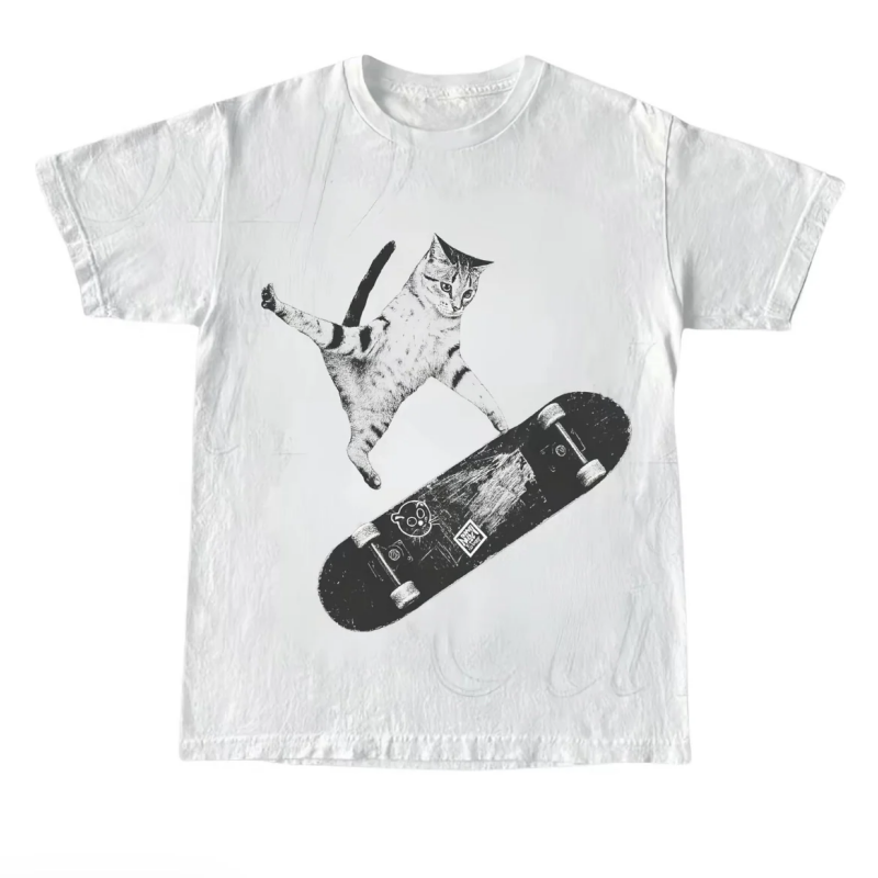 Vintage Style Emo Skater Cat Graphic Fantasy Kitten T-Shirt