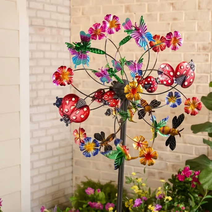 ☀️🌀Outdoors Wind Spinners with Decorative Flowers🌸(Includes bracket)