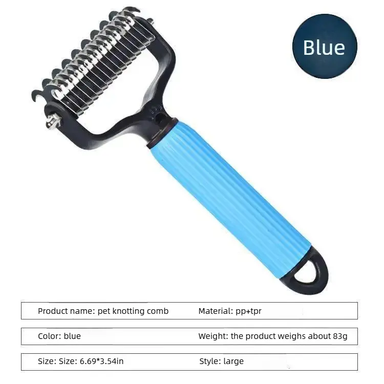 2-in-1 Pet Grooming Rake & Detangling Comb for Shedding Removal