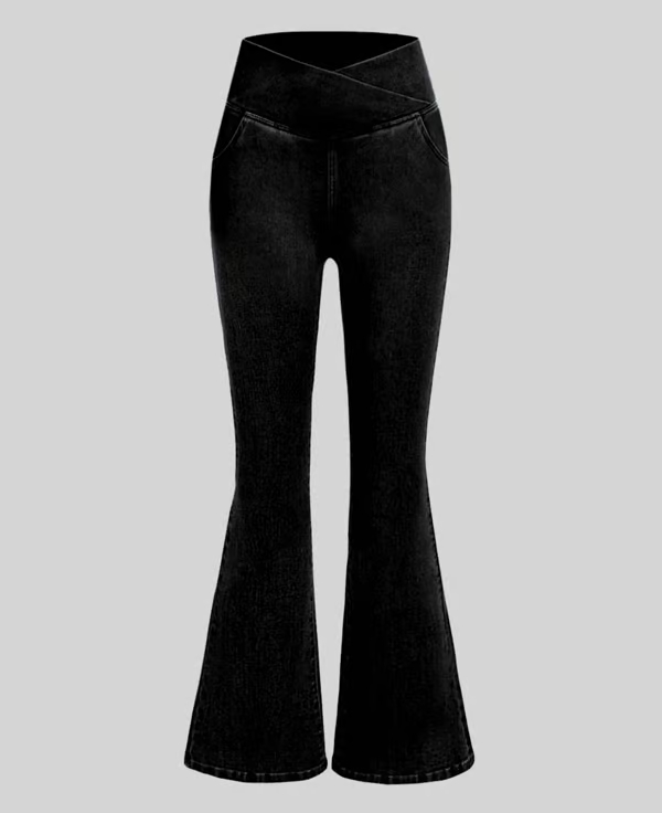 SALE 49% OFF🔥High Waisted Crossover Pocket Stretchy Knit Casual Flare Jeans
