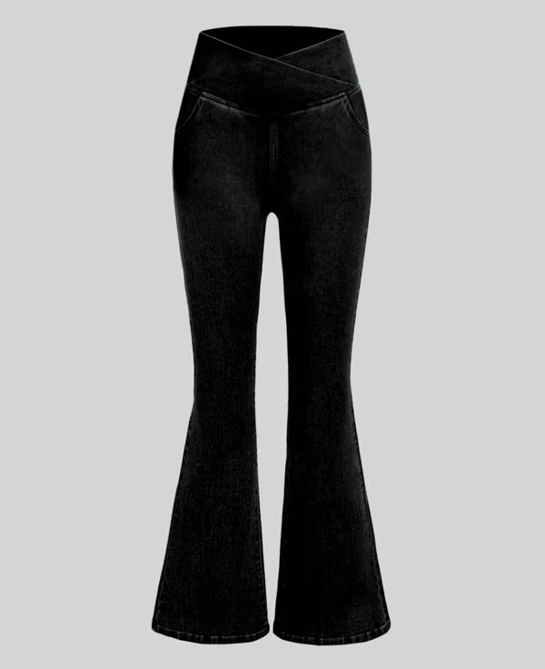 SALE 49% OFF🔥High Waisted Crossover Pocket Stretchy Knit Casual Flare Jeans