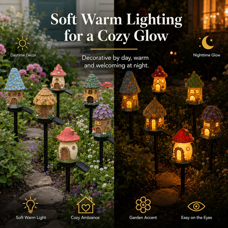 🌙🏡Solar Fairy-Tale Mushroom Cottage Garden