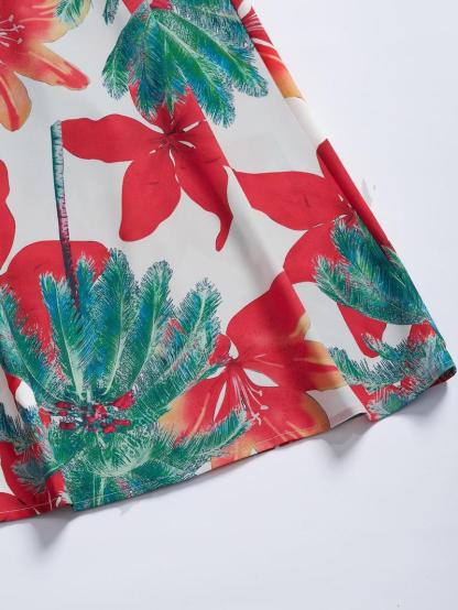 Women's Floral Print Chain Decor Split Thigh Dress