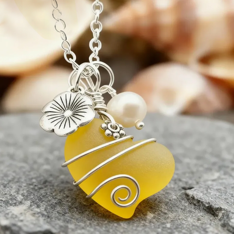 💖Handcrafted Heart Sea Glass Necklace
