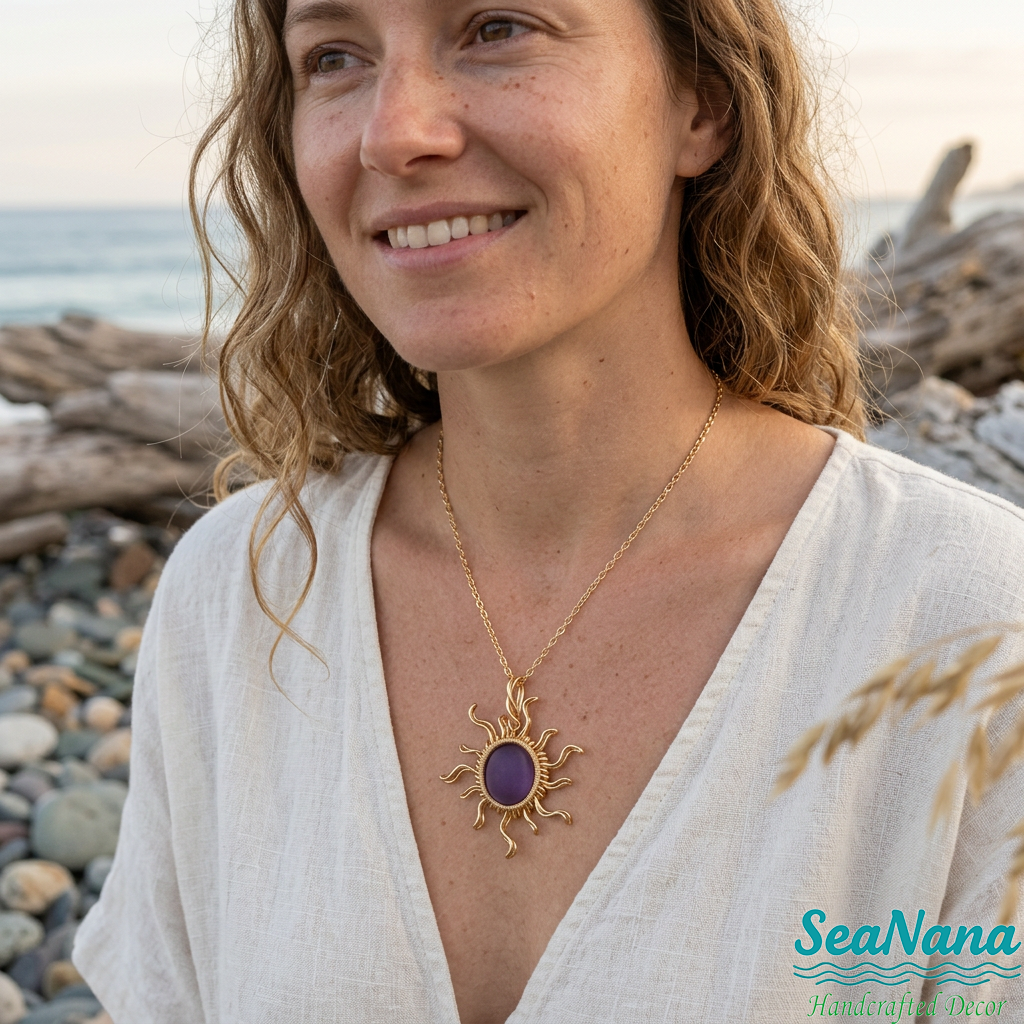 ☀️Hand wired-Sun Sea Glass Necklace