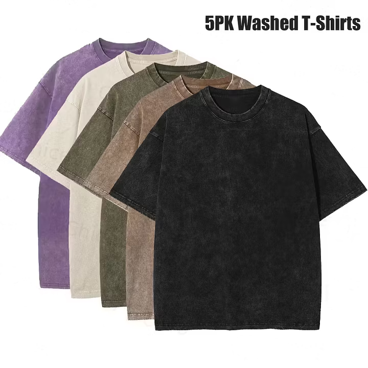 Men's 5-Pack Vintage Washed Heavyweight Gym T-Shirts – Baggy Acid Wash