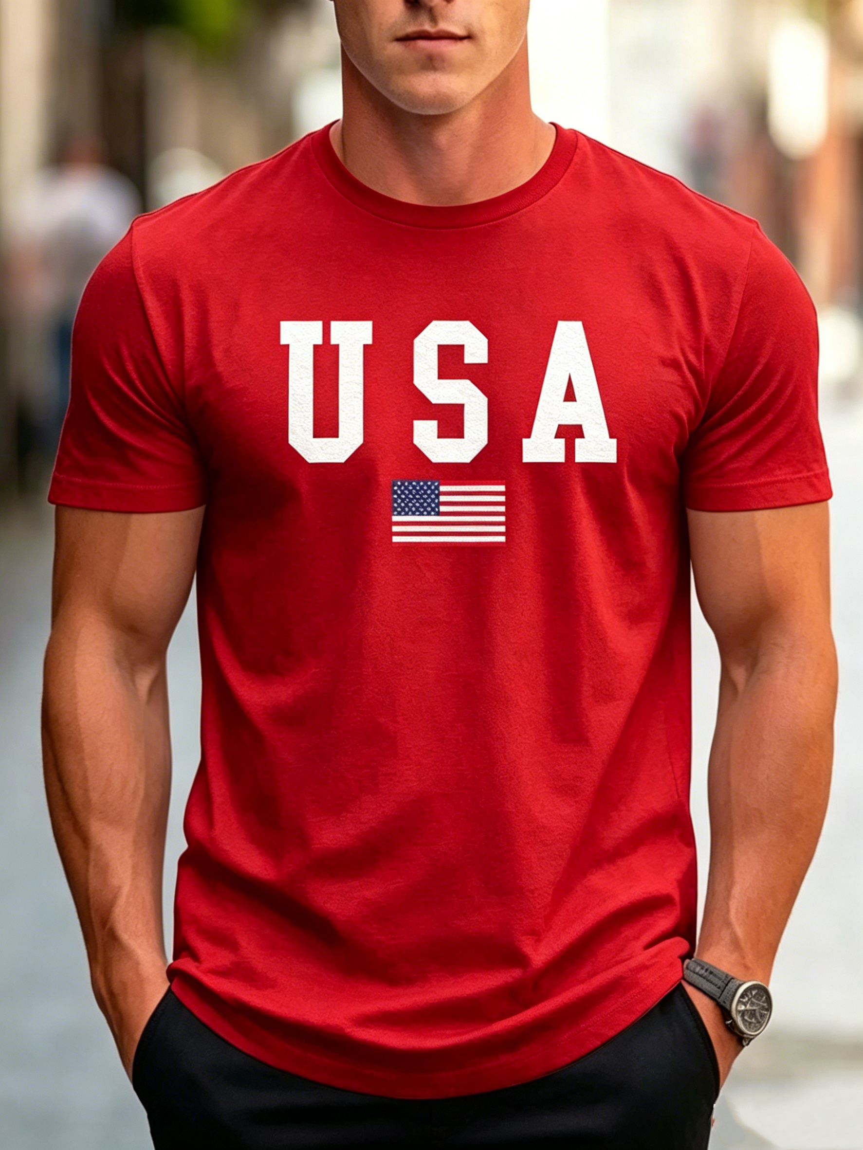 Patriotic USA Flag Print 100% Cotton T-Shirt