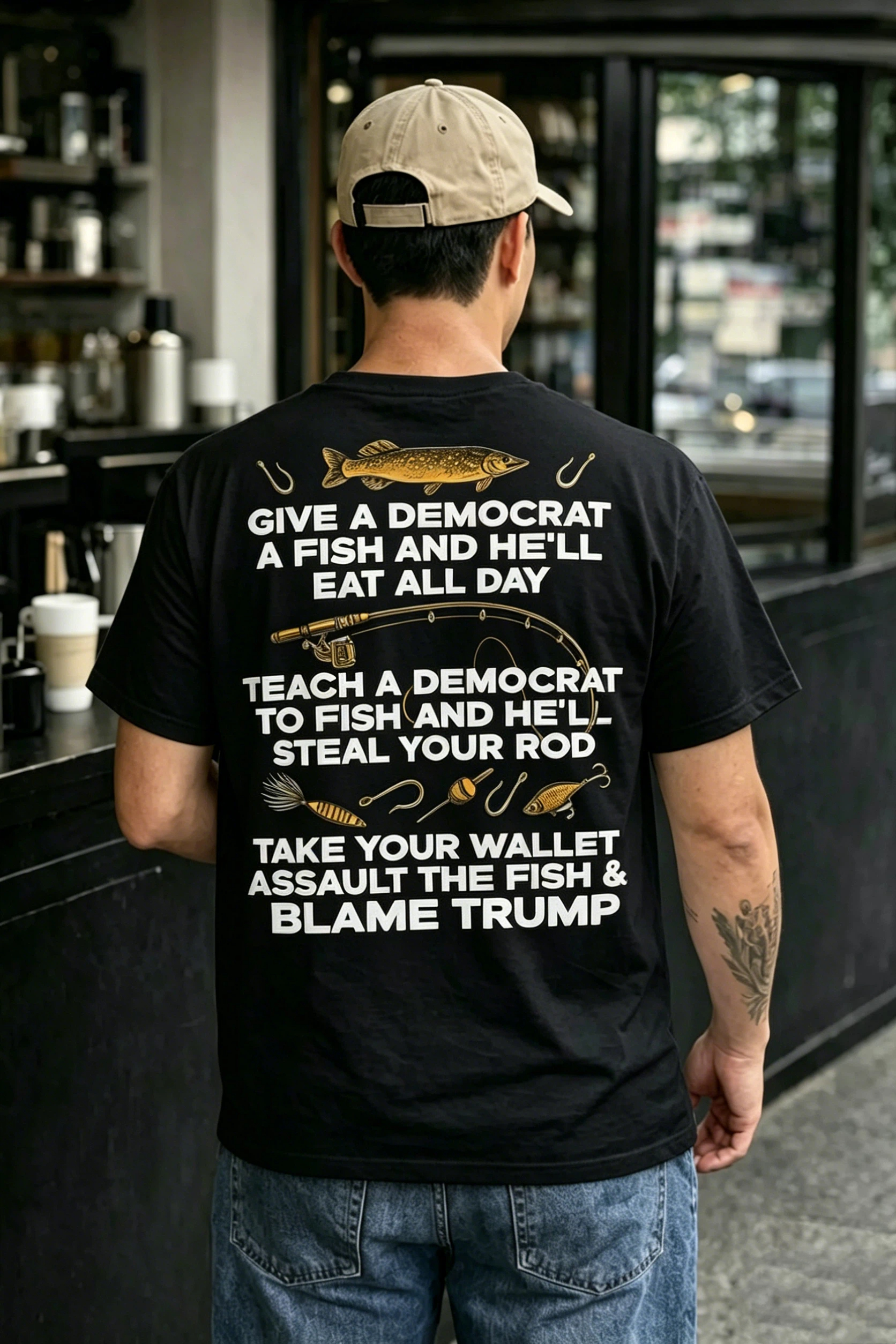 Give A Democrat A Fish And He'll Eat All Day Funny Political T-Shirt