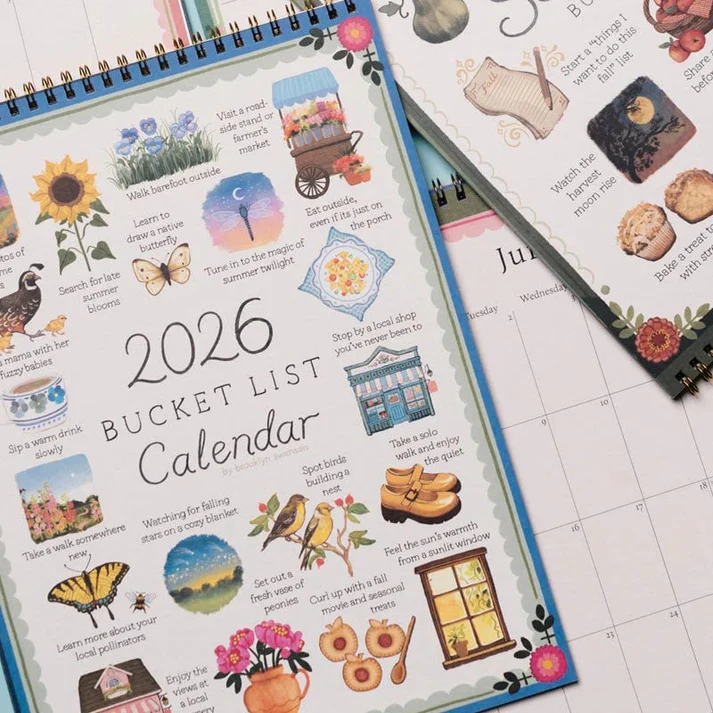 2026 Bucket List Calendar Spiral Bound Art Planner Notebook