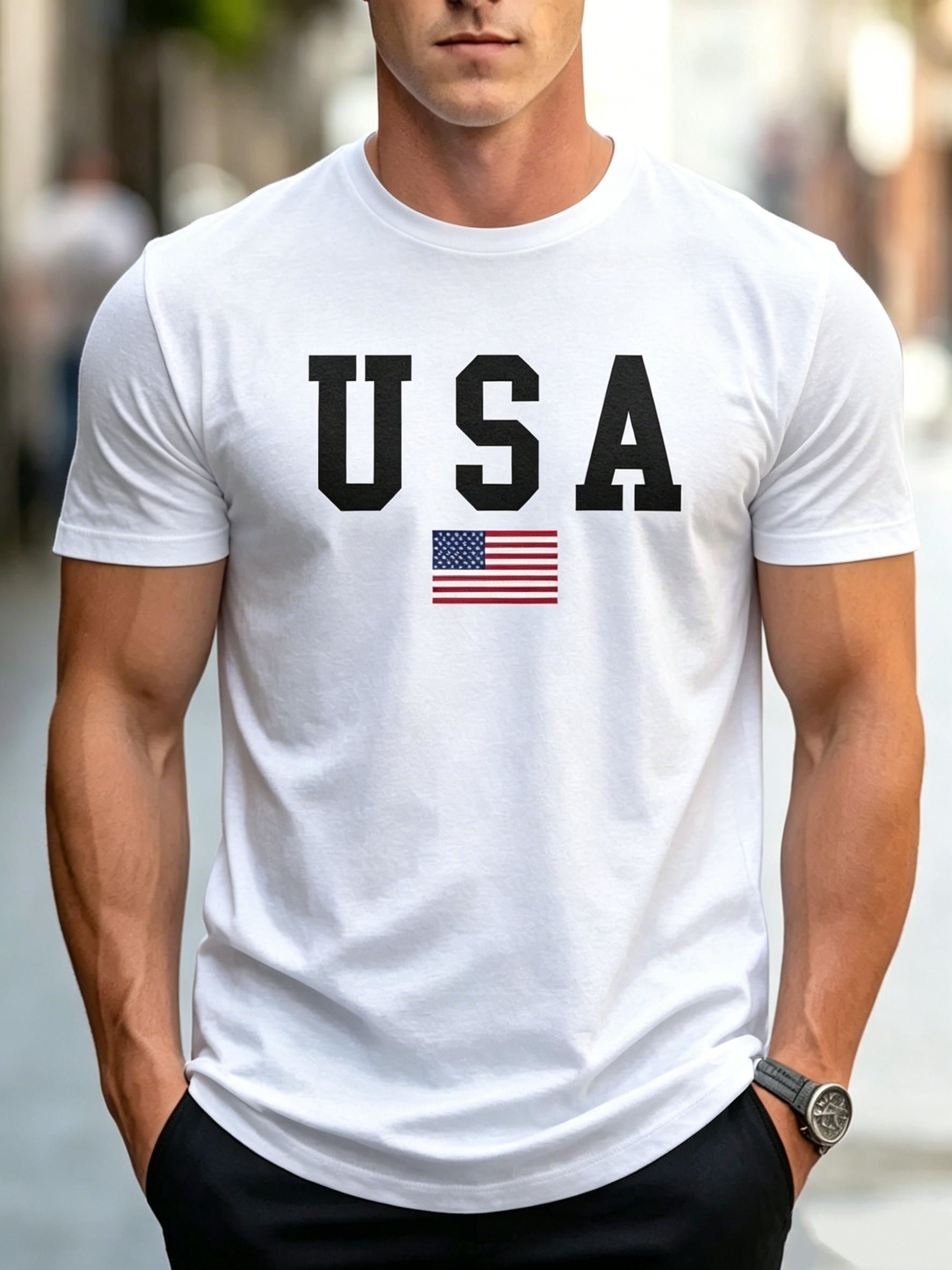 Patriotic USA Flag Print 100% Cotton T-Shirt