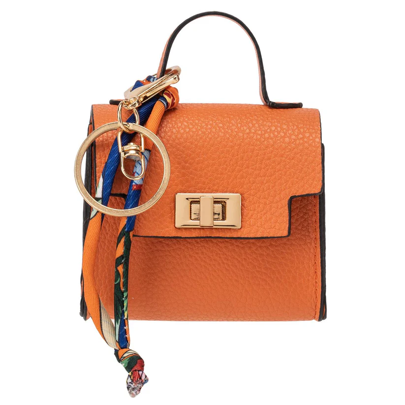 Mini Leather Bag Keychain with Colorful Strap