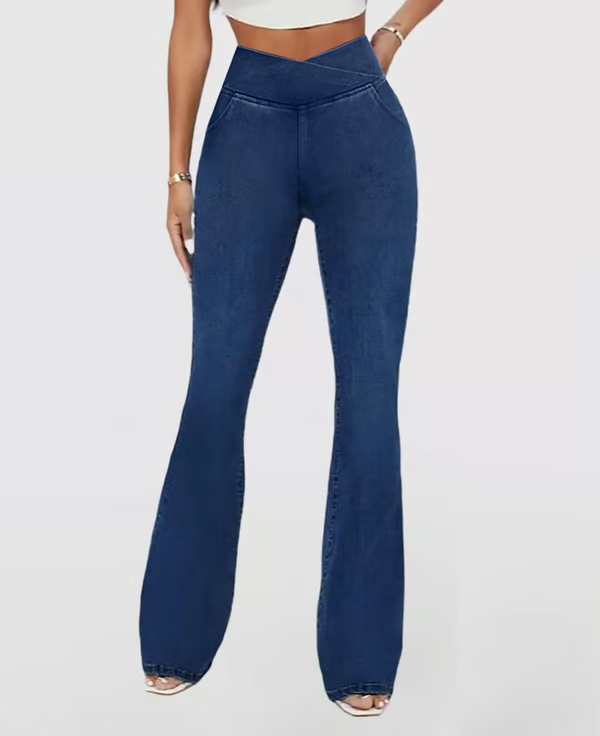 SALE 49% OFF🔥High Waisted Crossover Pocket Stretchy Knit Casual Flare Jeans