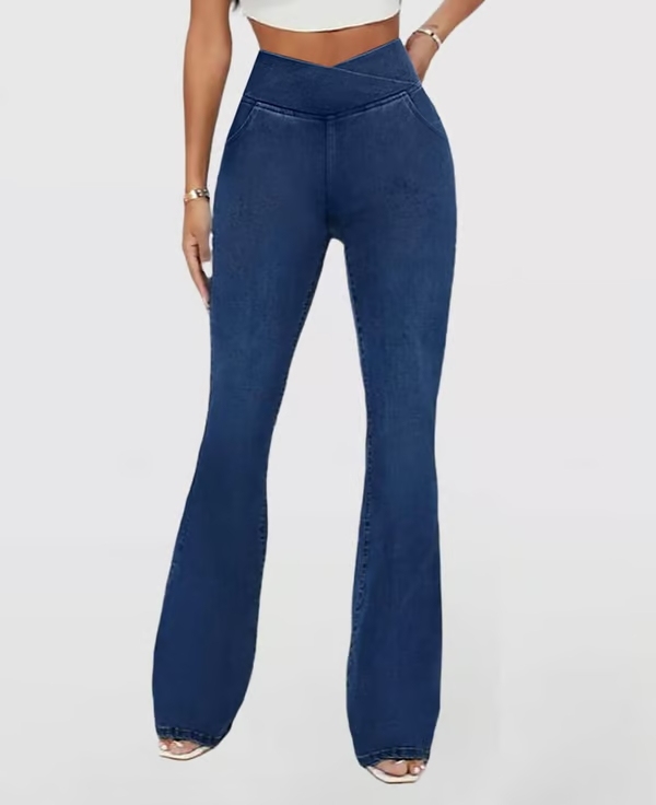 SALE 49% OFF🔥High Waisted Crossover Pocket Stretchy Knit Casual Flare Jeans