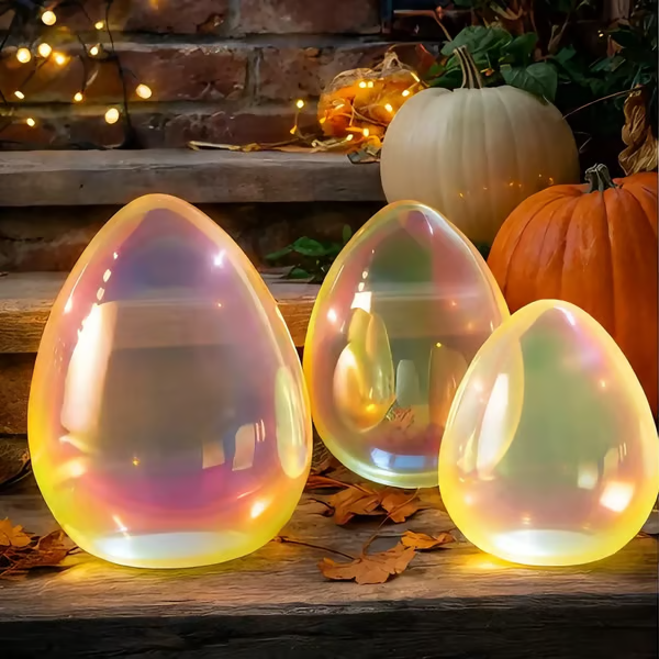 🎁Easter Decor - Glowing Pearlescent Glass Egg Trio with Fairy Lights