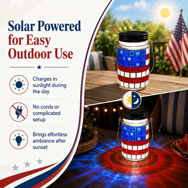 4th of July Solar Patriotic Mason Jar Lantern