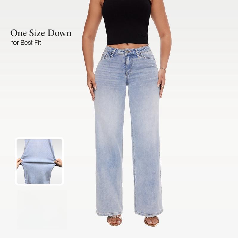 ⏰LAST DAY HALF PRICE💥High Rise Vintage Wash Tummy Control Top Straight Leg Jeans