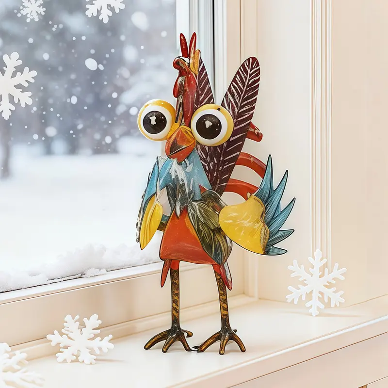 Colorful Metal Rooster Garden Statue 🐓 | Artistic Farmhouse Decor & Rust-Proof Patio Sculpture ✨