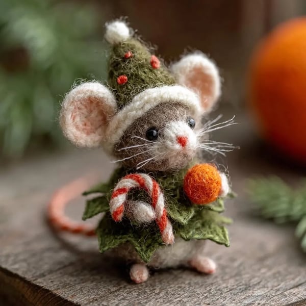 🎁🐭 Deluxe Christmas Felt Mouse | Handmade Wool Ornament ✨