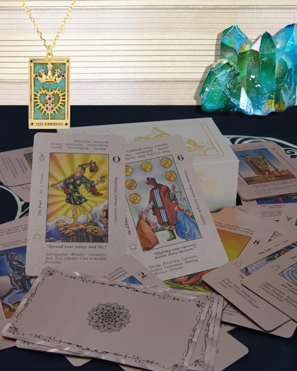 Witchy Cauldron Rose Gold Tarot Cards with Guide Book Waterproof Wrinkle Resistant Foil Tarot Deck for Beginners Includes Chakras Planets Zodiac Signs Elements & Affirmations