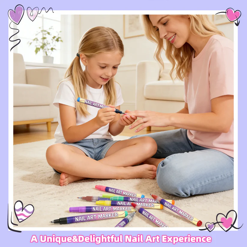 12-Color Ultra-Fine Nail Art Pen Set (0.5mm) - Waterproof & Quick Dry