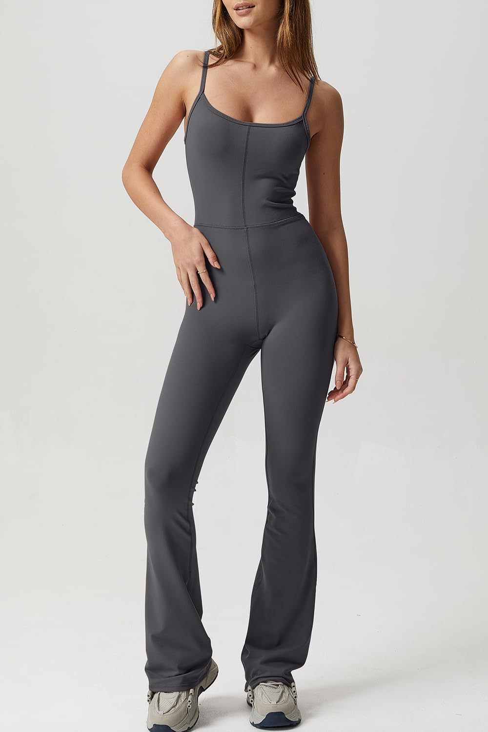 Vibecurve® Flare Jumpsuits for Women Spaghetti Straps Scoop Neck Bodycon Full Length Casual Unitard Playsuit