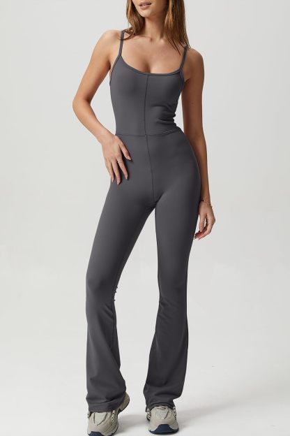 Vibecurve® Flare Jumpsuits for Women Spaghetti Straps Scoop Neck Bodycon Full Length Casual Unitard Playsuit