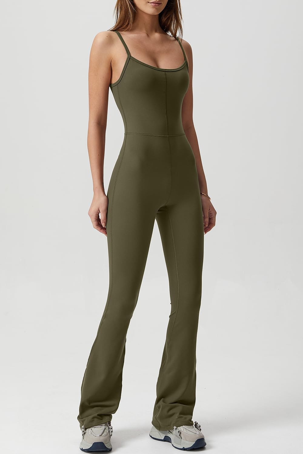 Vibecurve® Flare Jumpsuits for Women Spaghetti Straps Scoop Neck Bodycon Full Length Casual Unitard Playsuit