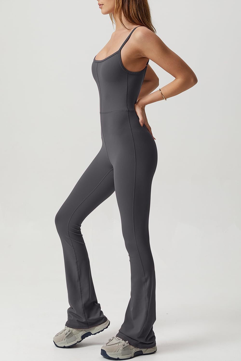 Vibecurve® Flare Jumpsuits for Women Spaghetti Straps Scoop Neck Bodycon Full Length Casual Unitard Playsuit