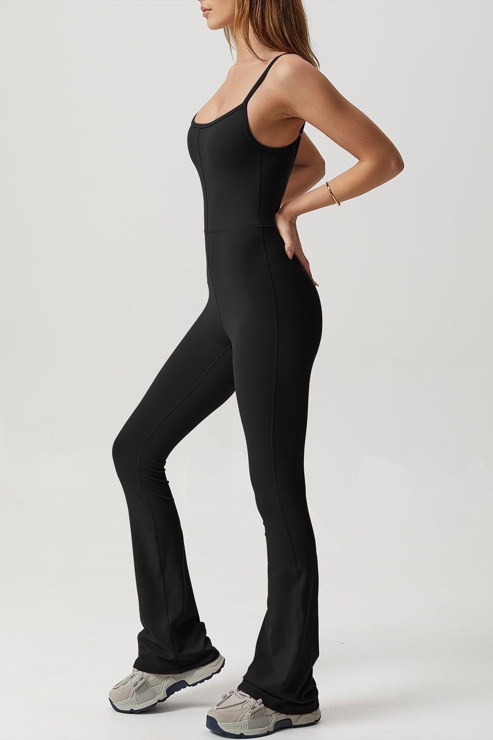Vibecurve® Flare Jumpsuits for Women Spaghetti Straps Scoop Neck Bodycon Full Length Casual Unitard Playsuit