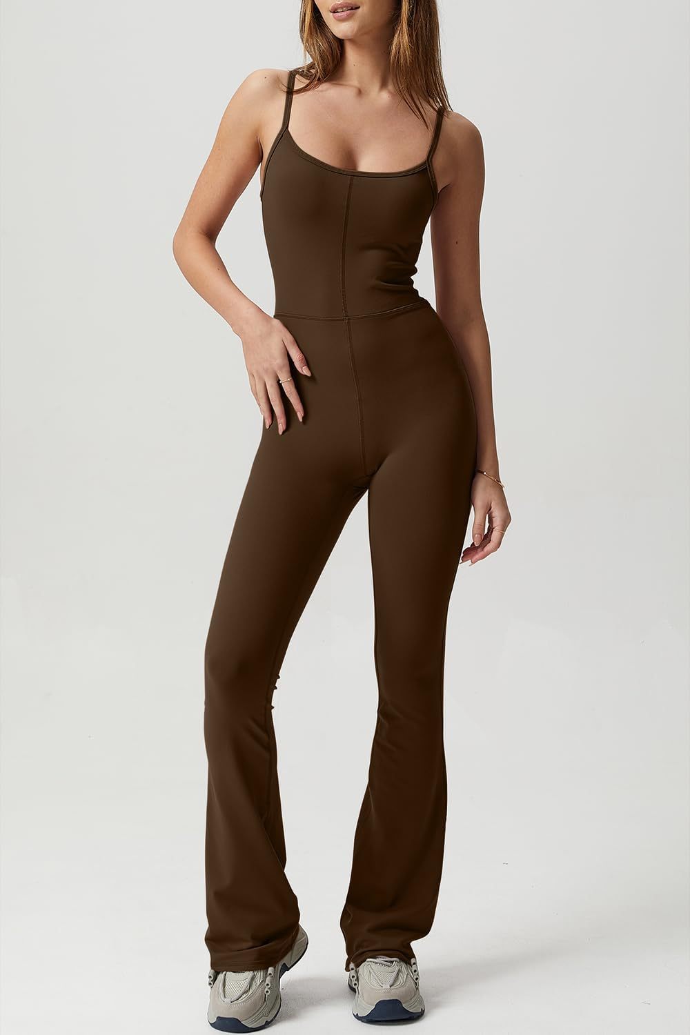 Vibecurve® Flare Jumpsuits for Women Spaghetti Straps Scoop Neck Bodycon Full Length Casual Unitard Playsuit