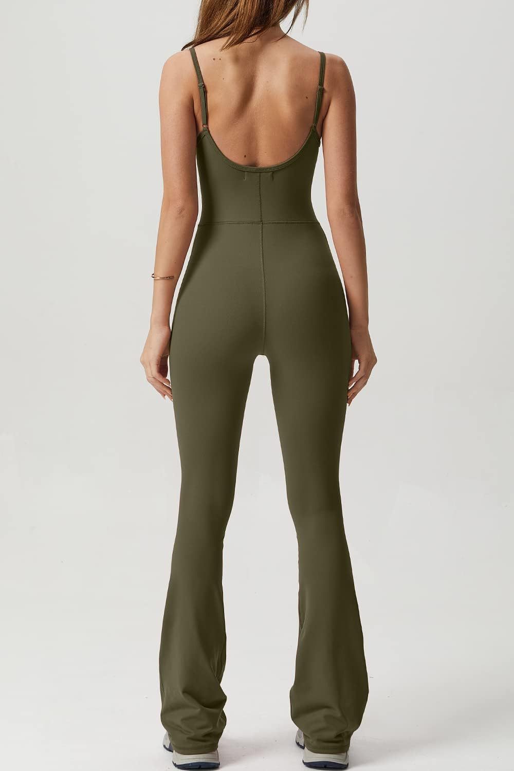 Vibecurve® Flare Jumpsuits for Women Spaghetti Straps Scoop Neck Bodycon Full Length Casual Unitard Playsuit