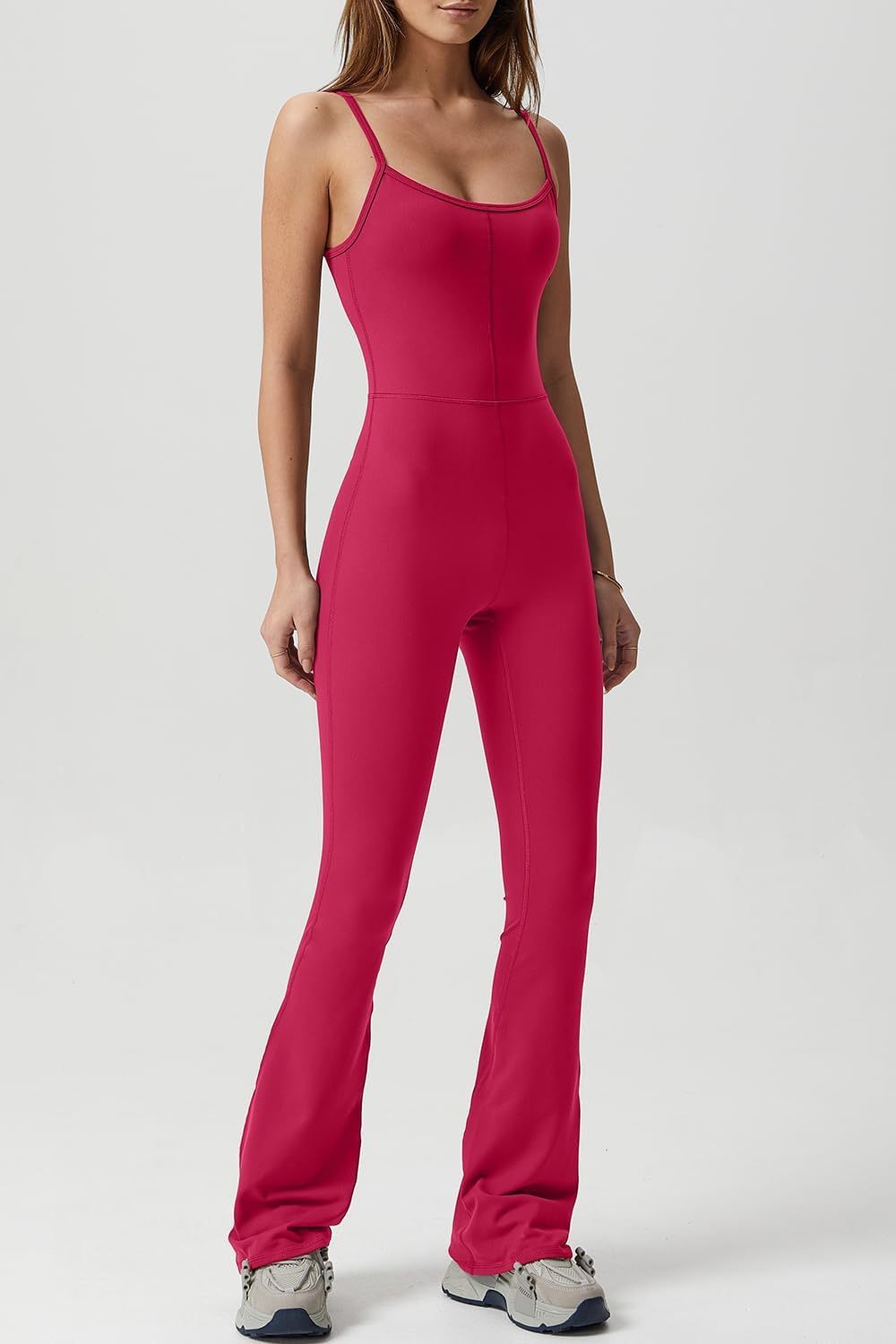 Vibecurve® Flare Jumpsuits for Women Spaghetti Straps Scoop Neck Bodycon Full Length Casual Unitard Playsuit