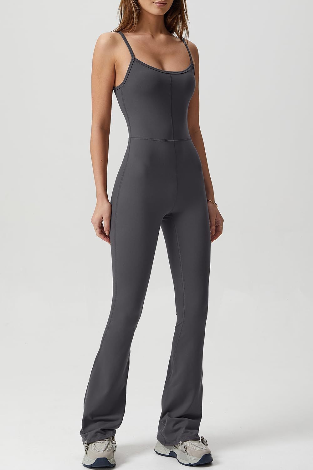 Vibecurve® Flare Jumpsuits for Women Spaghetti Straps Scoop Neck Bodycon Full Length Casual Unitard Playsuit