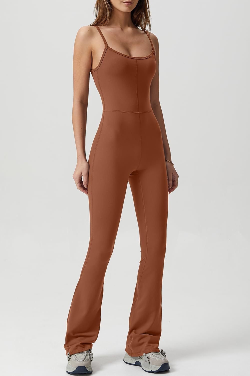 Vibecurve® Flare Jumpsuits for Women Spaghetti Straps Scoop Neck Bodycon Full Length Casual Unitard Playsuit