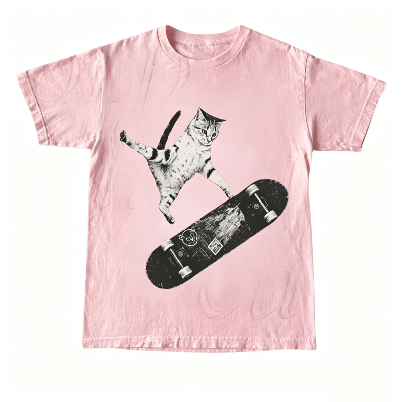 Vintage Style Emo Skater Cat Graphic Fantasy Kitten T-Shirt