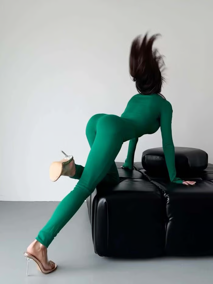 Upright Collar Zipper Highly Elastic Jumpsuit