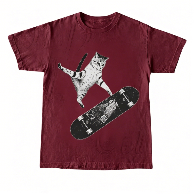 Vintage Style Emo Skater Cat Graphic Fantasy Kitten T-Shirt