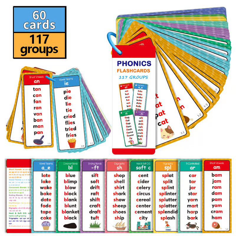 🎁Last Day 49% OFF🔥Phonics Word Cards 117 Sound Groups 900+ Rhyming Words Preschool English Discovery Joy