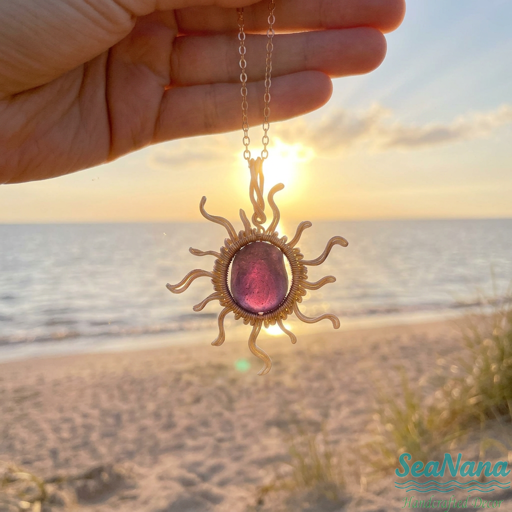 ☀️Hand wired-Sun Sea Glass Necklace