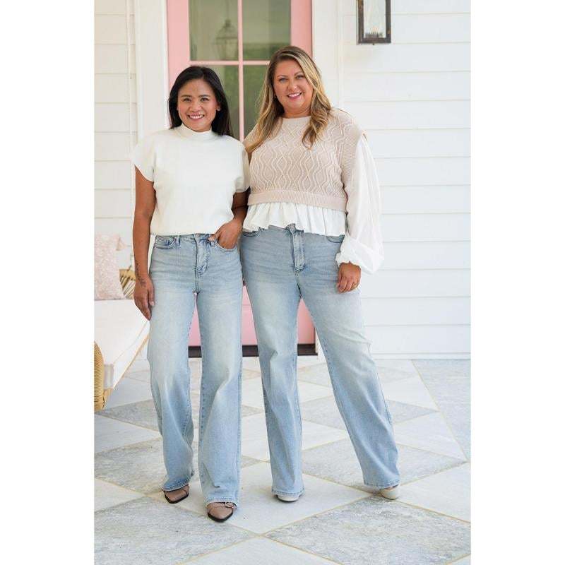 ⏰LAST DAY HALF PRICE💥High Rise Vintage Wash Tummy Control Top Straight Leg Jeans