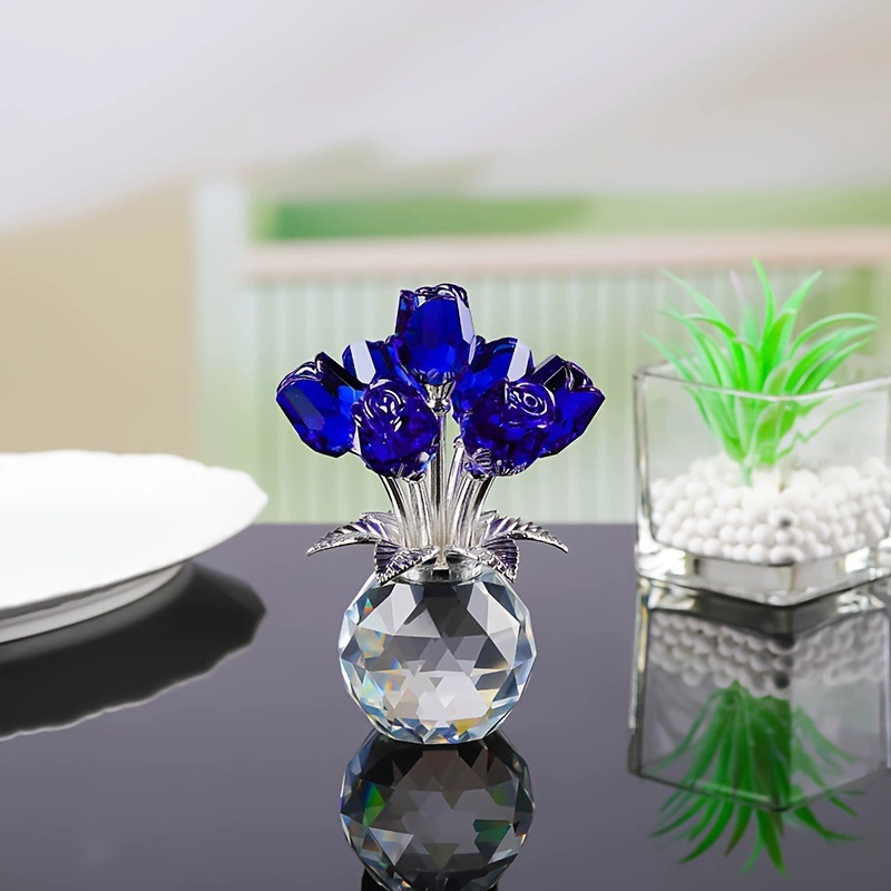 🔥Last Day 49% OFF - ❤️🌹Crystal Colorful Rose Flower Collectible Figurine with Vase