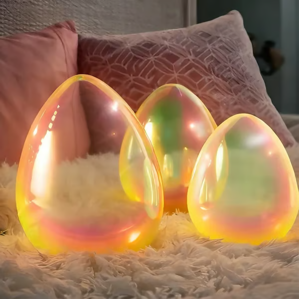 🎁Easter Decor - Glowing Pearlescent Glass Egg Trio with Fairy Lights