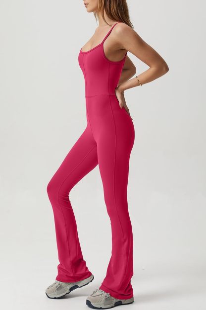 Vibecurve® Flare Jumpsuits for Women Spaghetti Straps Scoop Neck Bodycon Full Length Casual Unitard Playsuit