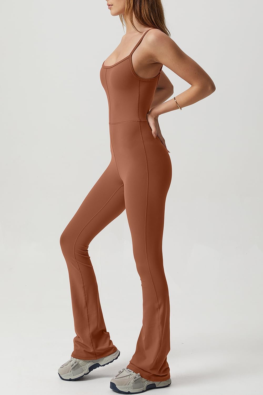 Vibecurve® Flare Jumpsuits for Women Spaghetti Straps Scoop Neck Bodycon Full Length Casual Unitard Playsuit